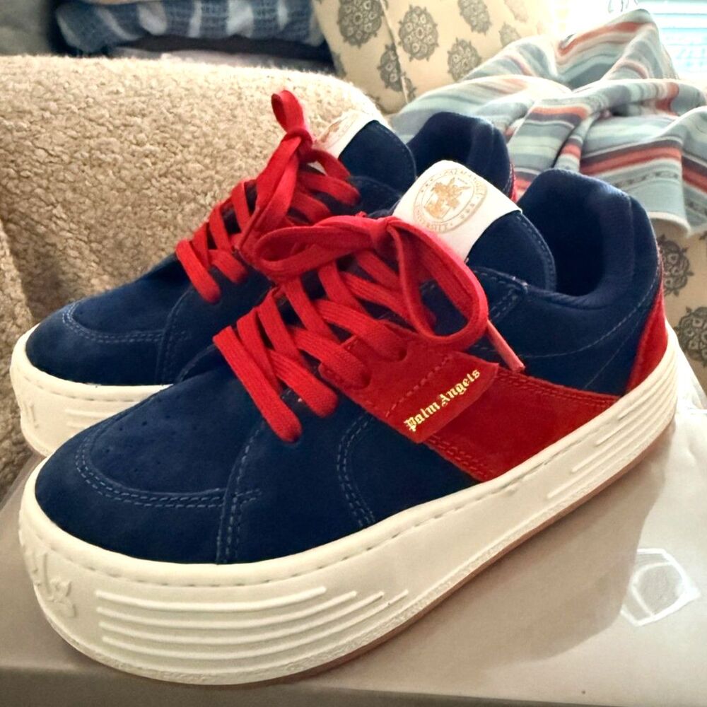 NIB Palm Angels Snow Low-Top Sneakers in Blue & Red Colorway size 40